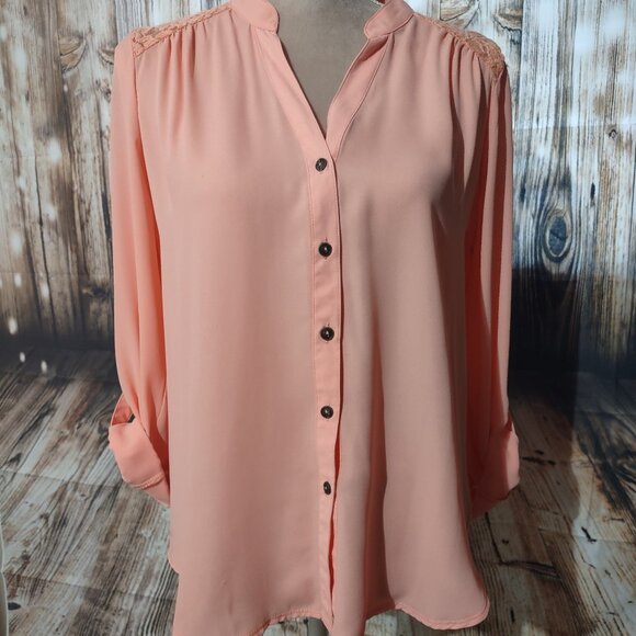 Xhilaration Tops - Women's Peach Blouse w/ Lace Embellishment on Backside